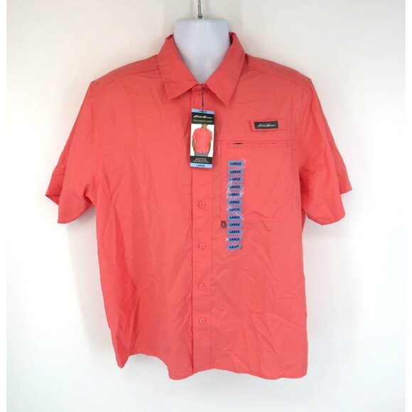 Eddie Bauer Mens Tech Woven Short Sleeve Shirt Large Tea Rose UPF Protection NWT - Picture 1 of 5